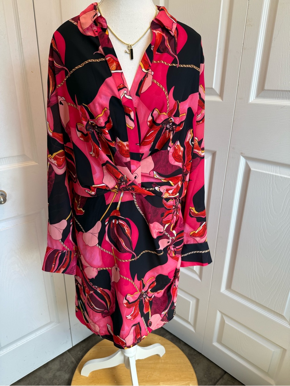 INC International Concepts Pink and Black Chain Floral Dress